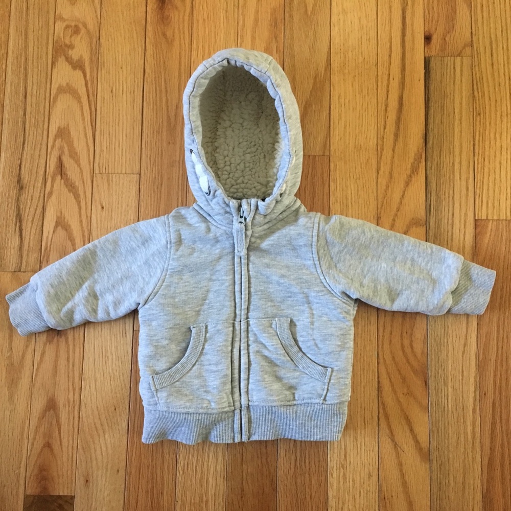 3-6 month gray, lined baby hoodie. Very warm.